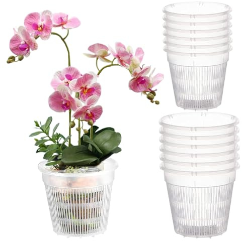 Pot d'orchidée avec Trous, 12pcs jardinière d'orchidée 5,5 '' ＆ 4.3 '' Pots d'orchidées Transparentes pour Le rempotage, Pot à Fente Respirant Pot de Fleur en Plastique, Pot d'orchidée