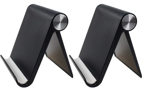 GORWRICH Mobile Phone Holder, Desktop Mobile Stand and Tablet Stand Holder with Adjustable Angle (Black 2pcs)