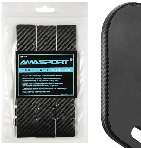 AMA SPORT Pickleball Paddle Edge Guard Tape 3 Pack 3K Texture Edge Protection Tapes 26mm Width Paddle Edge Cover Perfectly Fits Curved Edge Without Wrinkling (Black)