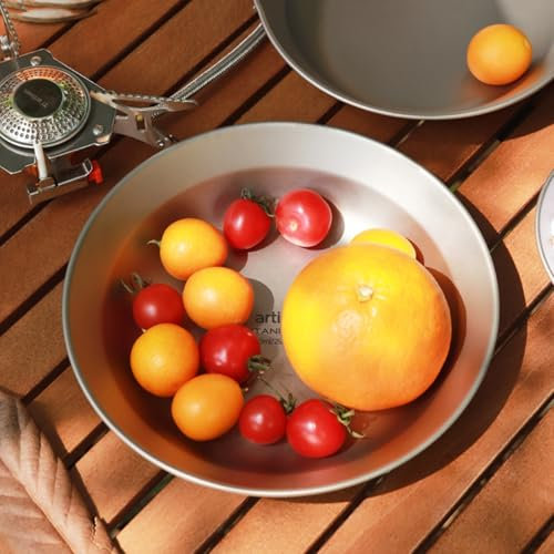 Ultralight Ti Pan Dish Plate With Storage Bag, Outdoor Ti Stackable Dishware, For Camping, Hiking, Backpacking, Fishing(850ml)
