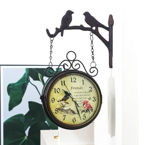 Jauhmui Bahnhofsuhr Außen Wetterfest,Doppelseitig Vintage Retro Deko Wanduhr für Bahnhof,Bar, Café (8 Friends)