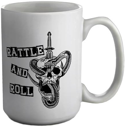 Shopagift Rattle and Roll Mug Snake Goth Skull White 15oz Large Ceramic Cup