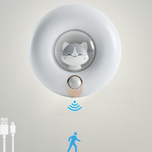 LOGT LED Akku Wandleuchte Innen mit Bewegungsmelder USB-C Aufladbare Wandlampe Kabellos Magnetische Nachtlicht Dimmbar Nachttischlampe Ohne Stromanschluss und Bohren Donut Lampe Kinderzimmer,Weiß