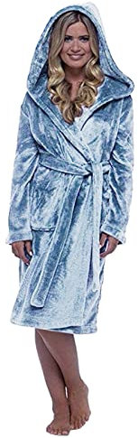 Fleece-Bademantel für Damen, leichter Morgenmantel für Damen, Kapuzenmantel, Fleece-Robe, Winter-Bademantel, einfarbig, Flanell-Pyjama, Schlaf-Kapuzenpullover mit Taschen und Gürtel, bequem,