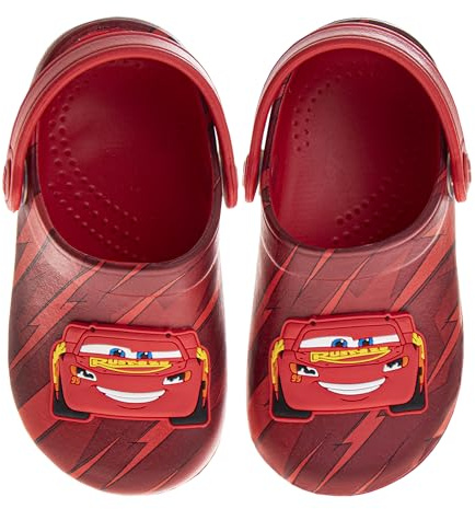 Josmo Kids Cars Clog Sandal Waterproof Slip-On Slides for Boys - Lightning McQueen Closed Toe Clogs with Backstrap - Red (Size 5-6 Toddler)