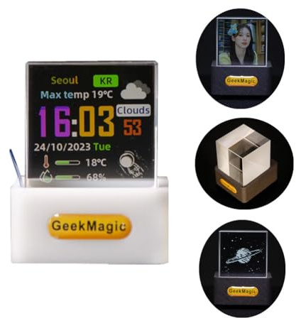 GeekMagic Mini 3D Hologram Cube Display,WiFi Holographic Crystal 3D Photo Display,Smart Weather Station & Digital Clock with GIF Animations,Electronic Photo Frame,Creative Gift for Desktop/Car Décor