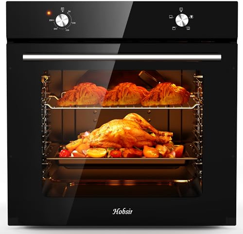Hobsir Four électrique Encastré, Four 60cm, 65L Grande Capacité, Design Individuel Encastrable, 4 Fonctions, Max. Température 250°C, 2.2kW, Commande Simple par Bouton Rotatif