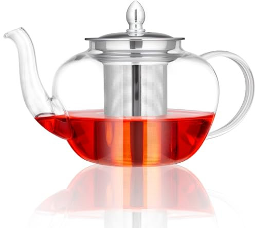 Spring Chef Transparent Round Glass Tea Pot 1000ML/35.19OZ, Durable Infuser Teapots for Loose Tea, Borosilicate Glass Teapot with Infuser
