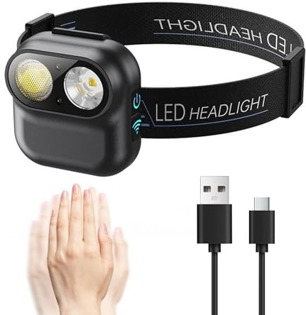 Lampada Da Testa Led Ricaricabile Multifunzionale Con Clip Per Berretto, Torcia Da Testa A Induzione Intelligente, 1500 Lumen, Luce Led A Doppia Sorgente Luminosa, 6 Modalità Di Illuminazione (Nero)