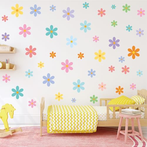 Gänseblümchen Blume Wandtattoo, Sticker Blumen, Buntes Wandtattoo Blumen Wandaufkleber Wandsticker Kinderzimmer Mädchen, DIY Blumen-Wandaufkleber für Kinderzimmer