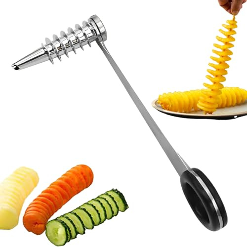 Piranha Spiral Cutting Machine, Stainless Steel Spiral Cutter for Veggies, Portable and Creativity Cucumber Potato Carrot Slicer Cutter Manual Kitchen (1)