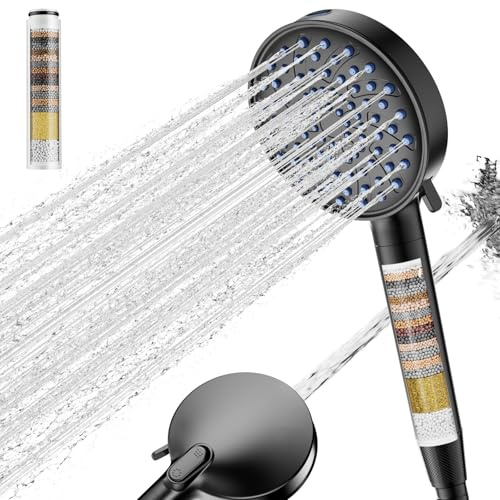 Cobbe Duschkopf mit Filter in 20 Schichten, Hochdruck Handbrause mit Schlauch, 7 Strahlarten Duschkopf, Duschbrause für Hartes Wasser,Rest-Chlor,Bakterien, Schwermetall, Schwarz