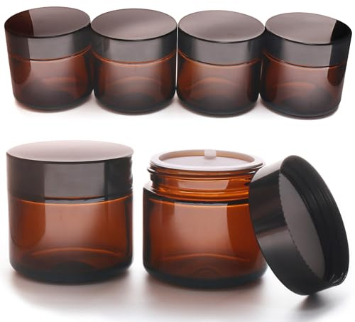Lot de 6 bocaux en verre ambré de 56,7 g, ronds foncés avec couvercles, récipient vide pour lotion cosmétique, petit pot pour beauté