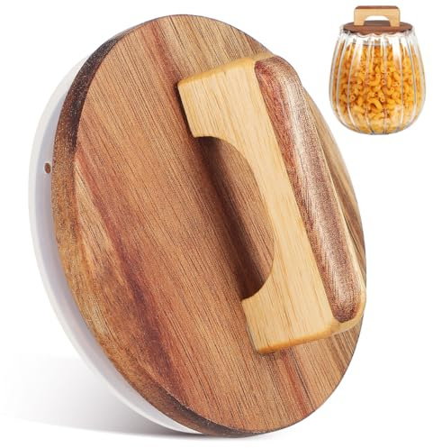ABOOFAN Wooden Jar Lid with Handle 4.13 in Round Sealing Jar Lid with Silicone Ring Wide Mouth Leakproof Canning Cover for Mason Jars Reusable Storage Replacement for Home Kitchen
