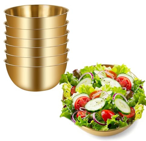 Penbinmall Edelstahl Schüssel Set, 6Pcs Ø 17 cm Stapelbar Metall Schüsselset Hochwertige Edelstahlschüsseln Spülmaschinenfest für Salatschüssel Servierschale Snackschale (Gold 6 Stück)