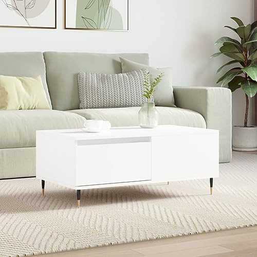 HaoChrymec Table Basse with Bois, Design Élégant, Grand Espace de Rangement, Coffee Table, Table Basse Blanche, pour Salon, Blanc, 90 x 50 x 36.5 cm
