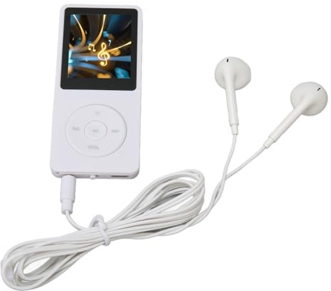 Jooehyer MP4 MP3 Music Player 64GB Expandable 1.8in Screen Recording Function Portable 30-Hour Playback for Travel White