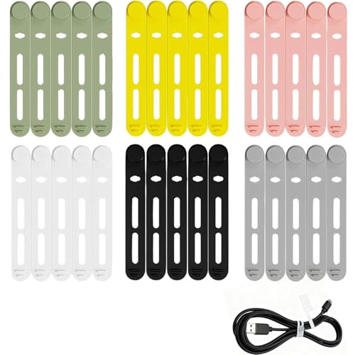 Ousuwo Paquete de 30 bridas de silicona resistentes y reutilizables, organizador de cables multicolor para uso en casa, oficina, viajes, bridas ajustables para carga/audio/cables de red y sellado de