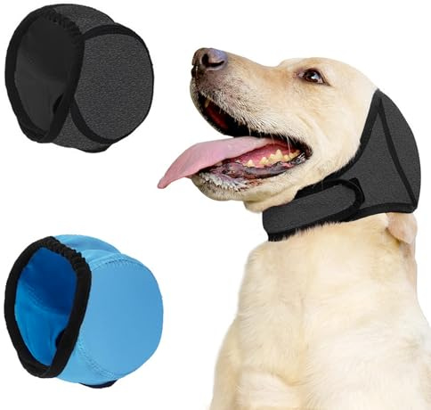 Hernin Copriorecchie per Cani Cuffie Antirumore per Cani Protezioni per Le Orecchie dei Cani Cuffie Antirumore per Animali Domestici per Toelettatura Bagno Nuoto (Gary+Blu, L)