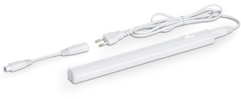 SEBSON Réglette LED sous Meuble Cuisine 30cm avec Prise et Interrupteur, Blanc Neutre 4000K 5W 800lm, Barre LED 230V, Lampe de Cuisine 300x30x22mm