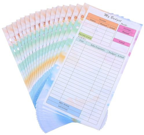 GLEAVI Ricarica per Planner Budget A6 14 Fogli Carta Perforata Colorata per Raccoglitore a 6 Anelli, Inserti Planner Settimanale Mensile per Gestione Budget Lavoro Studio Viaggio
