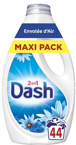 Dash 2en1 Lessive Liquide, 44 Lavages, Parfum Envolée d'Air, Jusqu'à 3 Semaines de Fraîcheur, Fabriqué en France