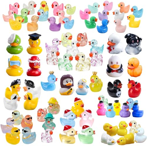Nymora 78pcs Miniature Duck Figurines - Small Resin Ducks for Fairy Garden, Terrarium, Diorama & Aquarium Decor