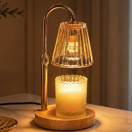 Candeldo Gold Candle Warmer Lamp with Timer, Birthday Gifts for Women Mum | Wax Melt Lamp, Height Adjustable, Dimmable, Gift for Her, Sister, House Warming, New Home, Modern Home Decor, with 2 Bulbs