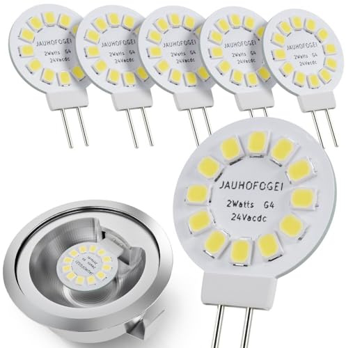 G4 LED Kaltweiss 24V 28V 2 Watt ersatz für 20W Halogen Glühbirne - Mini G4 LED Bulb Rund- G 4 Stiftsockel LED Lampen Birnen - G 4 Einbaustrahler Einbauspot Spot Birne - G 4 Stiftsockellampe 2W - 6er
