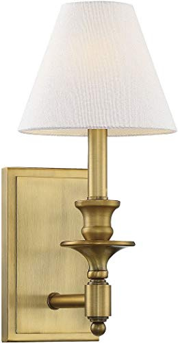 Savoy House 9-0700-1-322 Washburn Traditional Bohemian White Linen Wall Sconce, 1-Light 60 Watt, 15 H x 7 W, Warm Brass