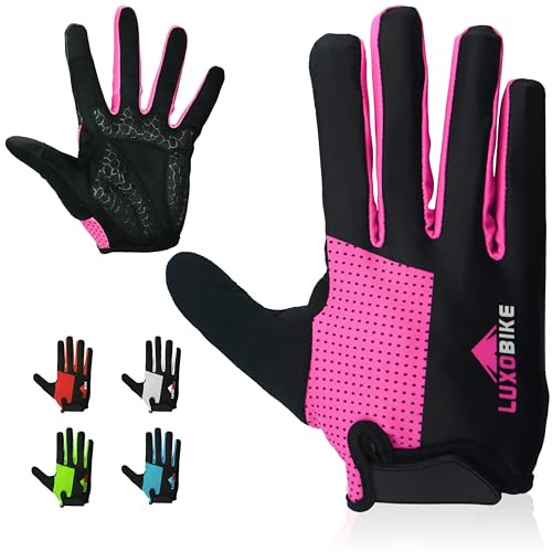 LuxoBike Bike Gloves for Women Men with Anti-Slip Shock-Absorbing Riding Pad, Light Weight Full Finger Cycling Gloves Touch Screen Breathable Mountain Biking Road Bicycle