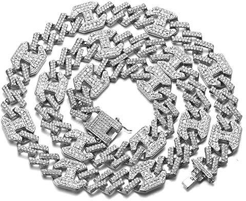 Halukakah Herren Goldkette Iced Out,17MM Männer Kubanische Kette Miami 18 Karat Echt Vergoldet/Platin überzogen Weißgold Halsband Halskette Armband,Volle Cz Diamant Zinken-Set,Geschenk für Ihn