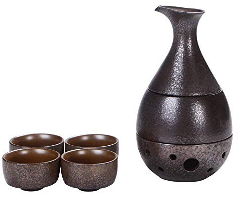 SLRMKK 7 Piece Japanese Sake Set, Wine Glasses Set with Warmer Pot and Heating Furnace, Rust color design, for Cold/Warm/Shochu/Tea, Best Gift for Family and Friends