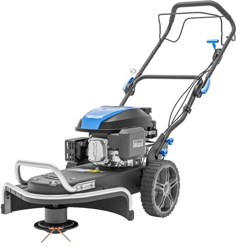 Hyundai 173 cc bensindriven grästrimmer, 60 cm bred självgående och hjul bensin grästrimmer med justerbar höjd från 45 till 90 mm och 3 års garanti