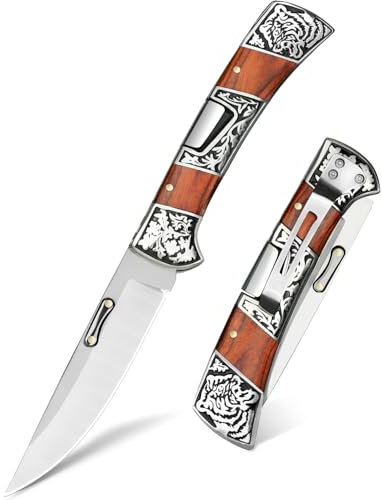 NedFoss SMILODON Zweihandmesser, 10cm 7Cr13MoV Stahl Klappmesser mit Back Lock, Taschenmesser mit Glip, Mitführen in Deutschland erlaubt, EDC Messer für den Alltag, Sammlung & Geschenk