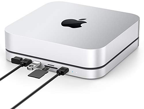 Elecife USB-C Hub with Hard Drive Enclosure, Type C Docking Station & Stand for Mac Mini with SATA SSD/HDD Slot, TF/SD Card Readers,Dual USB 3.0/2.0 Port,Compatible with Mac Mini 2018 or Above