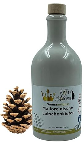 Dufte Momente | Saunaduft Konzentrat Mallorcinische Latschenkiefer 500ml in weißer Steinzeugflasche mit Korkmündung | ätherische Öle | vegan, ohne Tierversuche | in gewohnter Premiumqualität