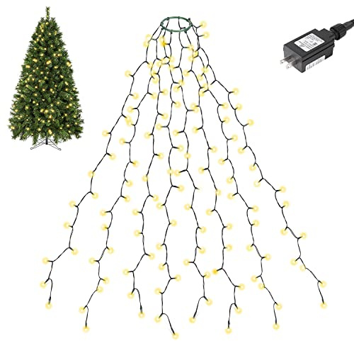 SALCAR Christmas Tree Lights, 2m x 8 Strands 280 LED Fairy Lights for 6-8ft Christmas Tree, Easy to Install, Indoor & Outdoor Decoration, 8 Modes, Warm White (Warm White, 2m) (Warm White, 1.5m)