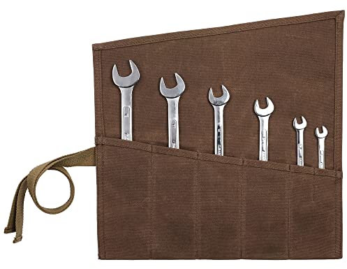 Werkzeugrolltasche mit 6 Einsteckensfächer, gewachstes Segeltuch, Rolltasche für Stechbeitel, Hämmer, Fishing Jigs, Tranchiermesser (braun)