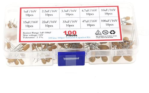 Fasizi Lot de 100 condensateurs tantale 16 V 1uF~100 uF avec boîte en plastique