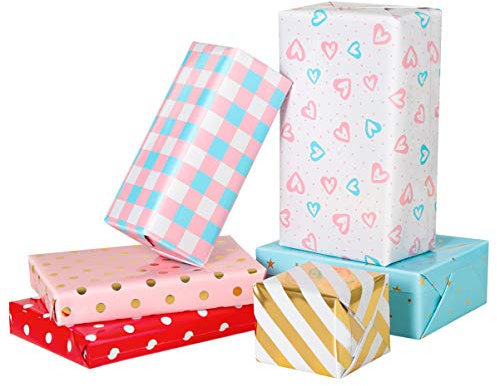 NUOBESTY 6blätter Geschenkpapierrolle Geschenkpapier Und Fest Sicher Und Recycelbar Glatte Oberfläche Zarte Muster Für Geburtstag Hochzeit Babyparty