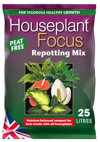 Houseplant Focus Repotting Mix, 25L - Growth Technology Potting Soil for Indoor Plants - Peat-Free Compost Soil - Professional Grade House Plant Food