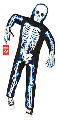 Morph Blå skelettdräkt för pojkar och flickor, halloweendräkter, skrämmande kostym för barn, M