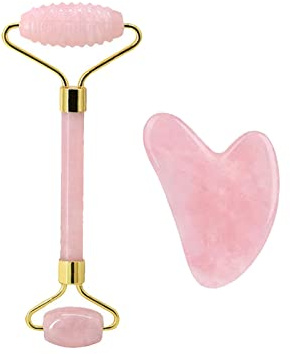 Rosenquarz-Gesichtsroller Und Gua Sha-Set Natürlicher Jade-Gouache-Schaber Gua Sha-Massage-Quarz-Roller Gesichtslifting-Massagewerkzeug,typ 9