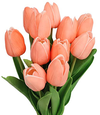 N&T NIETING Künstliche Tulpen, 12 Stück, künstliche Blumen, Latex-Tulpen, künstliche Blumen, für Hochzeitsstrauß, Party, Geburtstag, Zuhause, Hotel, Hellrot