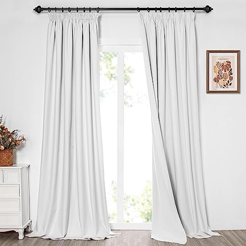 MYSKY HOME Gardinen Verdunkelungsvorhang mit Kräuselband Schlafzimmer Wärmeisolierter 2er-Set Extra Lange Gardine Verdunkelungsvorhänge Durchgängen Beschichtung Sonnenschutz, H260xB140cm, Grau-weiß