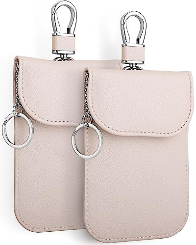 Teskyer 2 Pack Faraday Pouch for Car Keys, Keyless Car Key Signal Blocker Pouch, Rfid Key Pouch, Beige
