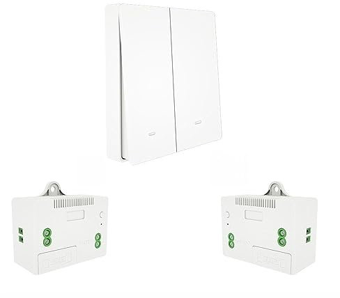 ZOREI Interruttore Senza Fili,Trasmettitore Ricevitore RF,Installazione Punto Luce Senza Rompere il Muro,220V 10A Max 2200W,Interruttore Wireless Senza Pile (2 Ricevitori + 1 Interruttore da 2 Tasti)