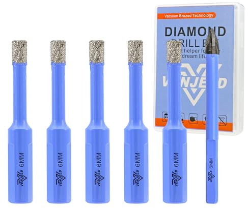 VENJELD Punte Trapano Diamantate 5 Pezzi 6mm Punte per Piastrelle e 6mm Punta in Carburo per Ceramica Porcellana Marmo Granito - Gambo a Triangolo con Custodia