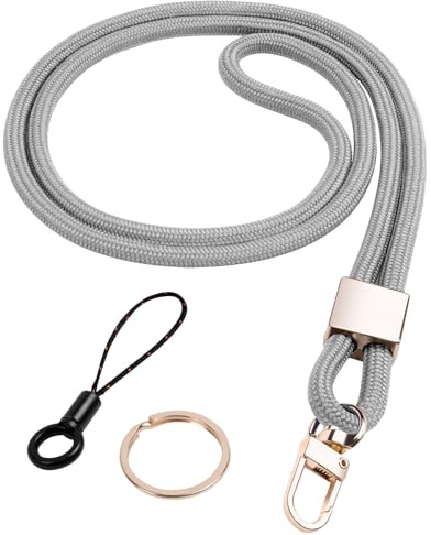 Vicloon Halsband, halssnodd, halssnodd, nyckelring, snodd, nylonband med metallring för identifiering, nycklar, mobiltelefon (grå)